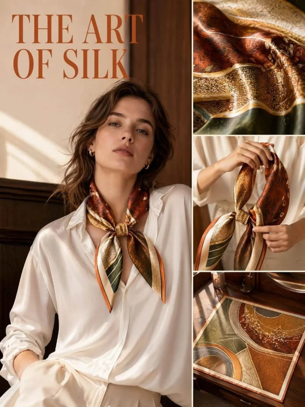 100% Mulberry Silk Lightweight Square Scarf for Women - Versatile Neck Wrap